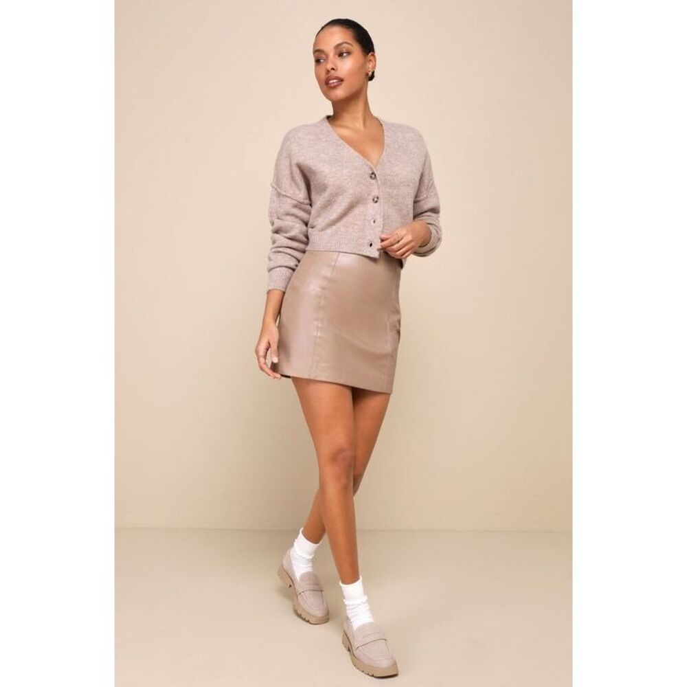NWT Lulus Taupe Vegan Leather Mini Skirt - Size XL